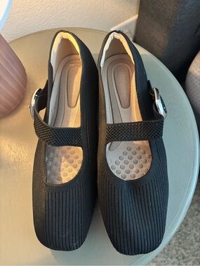 Comfort Knit Mary Jane Flats — Black
